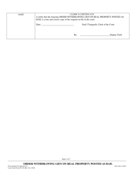 Form CR-102 Order Withdrawing Lien on Real Property Posted as Bail - County of San Mateo, California, Page 2