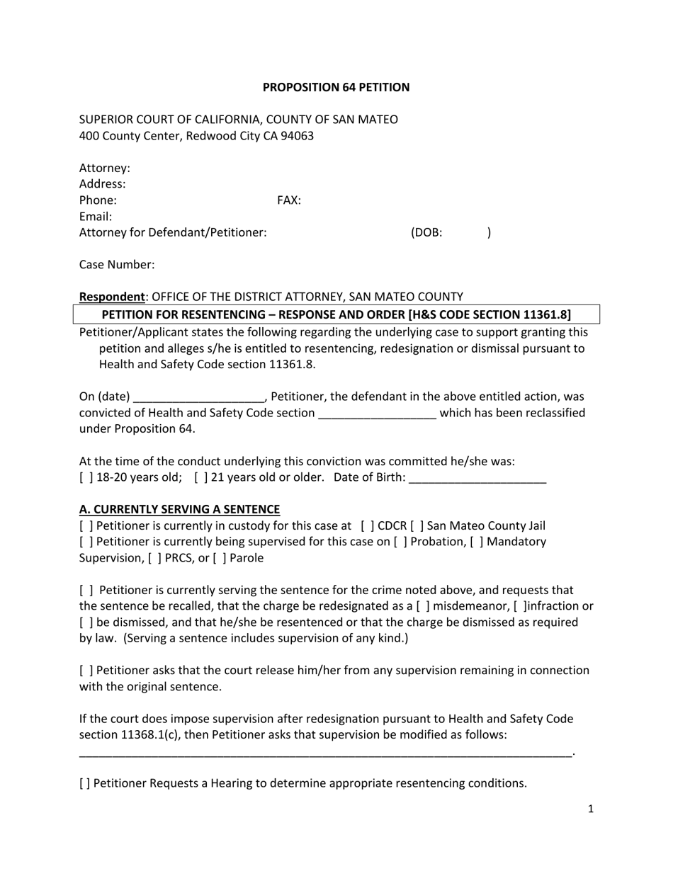 County of San Mateo, California Proposition 64 Petition Fill Out