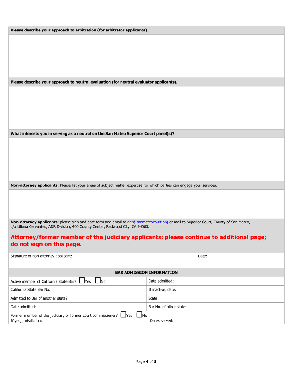 Adr Program Neutral Panels Application - County of San Mateo, California, Page 4