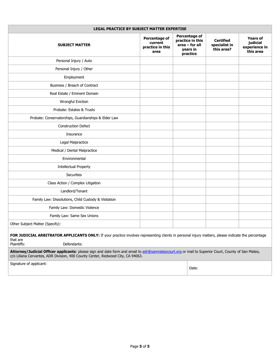 Adr Program Neutral Panels Application - County of San Mateo, California, Page 5