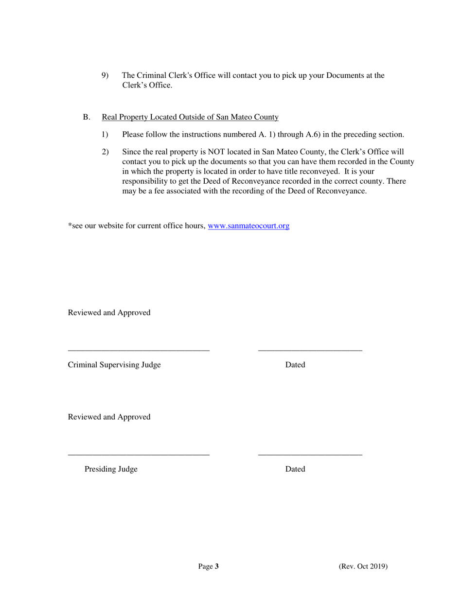 Procedures for Reconveyance of Real Property Posted as Bail - County of San Mateo, California, Page 3