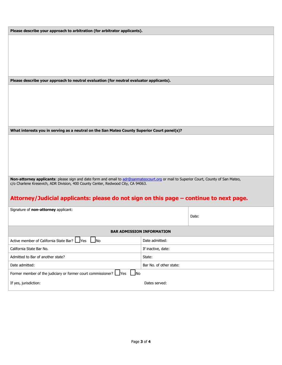 Application for Continuing Adr Neutral Panelists - County of San Mateo, California, Page 3