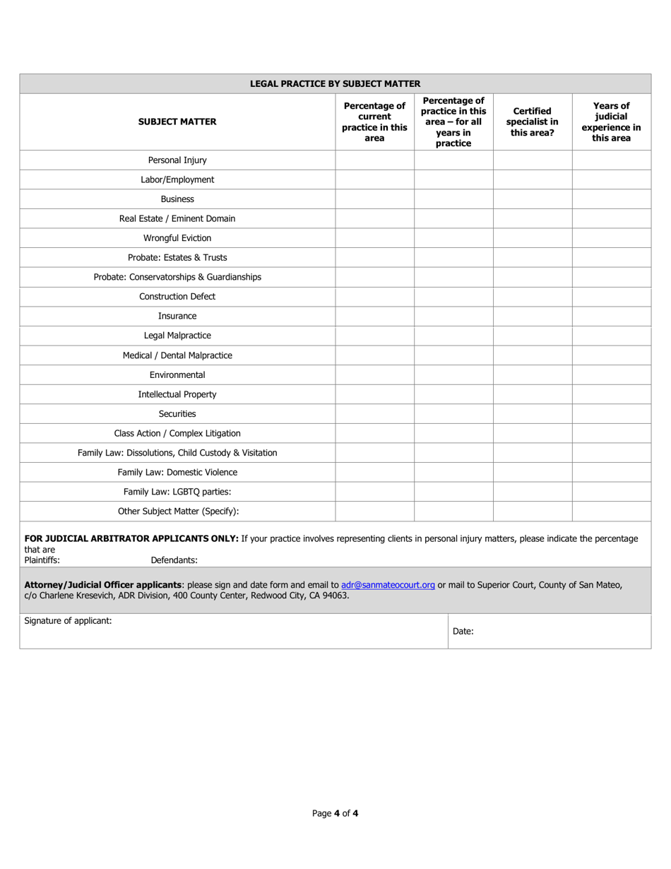 Application for Continuing Adr Neutral Panelists - County of San Mateo, California, Page 4