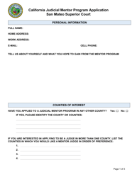Document preview: California Judicial Mentor Program Application - County of San Mateo, California