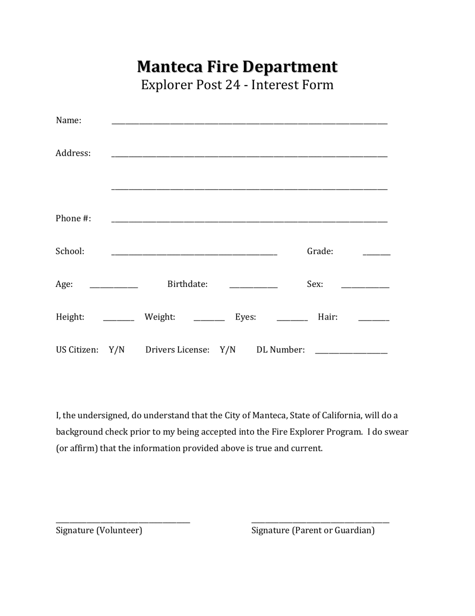 Explorer Post 24 - Interest Form - City of Manteca, California, Page 5