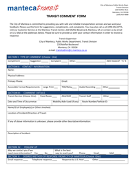 Document preview: Transit Comment Form - City of Manteca, California