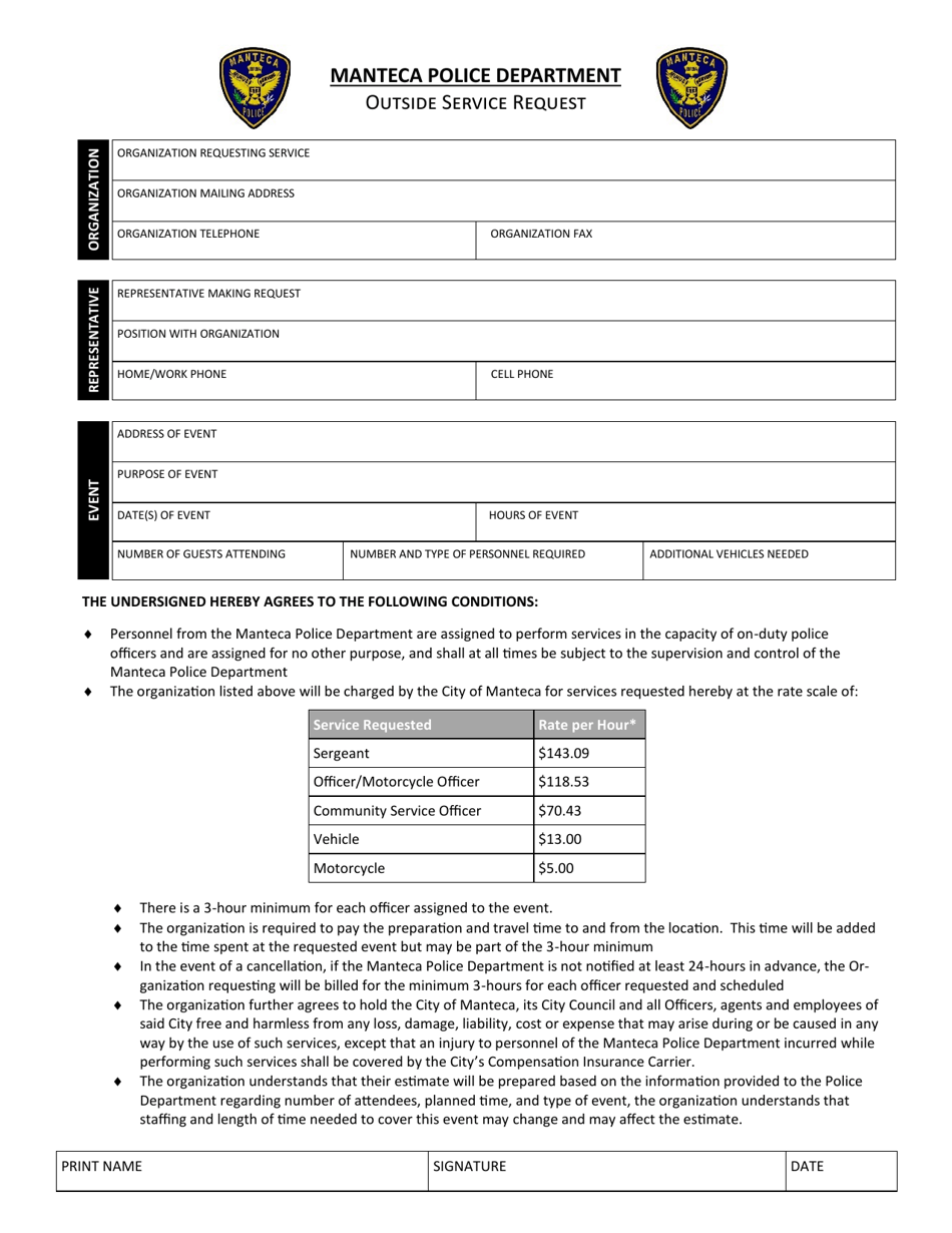 Outside Service Request - City of Manteca, California, Page 1