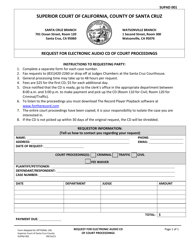 Form SUPAD-001 &quot;Request for Electronic Audio Cd of Court Proceedings&quot; - County of Santa Cruz, California