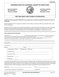 Document preview: Form SUPAD-982 One-Time Credit Card Payment Authorization - County of Santa Cruz, California
