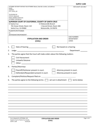 Document preview: Form SUPCV-1100 Stipulation and Order (Civil) - County of Santa Cruz, California