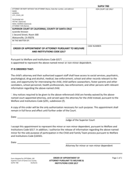Document preview: Form SUPJV700 Order of Appointment of Attorney Pursuant to Welfare and Institutions Code 317 - County of Santa Cruz, California