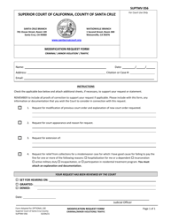 Form SUPTMV056 &quot;Modification Request Form - Criminal minor Violation traffic&quot; - Santa Cruz County, California