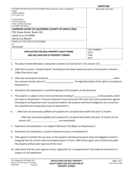 Document preview: Form SUPCR302 Application for Real Property Equity Bond and Declaration of Property Owner - Santa Cruz County, California