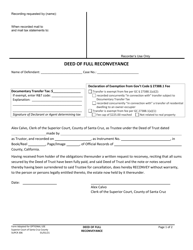Form SUPCR306 &quot;Deed of Full Reconveyance&quot; - Santa Cruz County, California