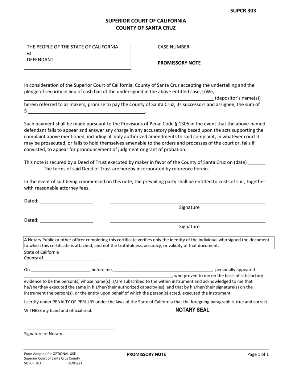 Form SUPCR303 - Fill Out, Sign Online and Download Fillable PDF, Santa ...