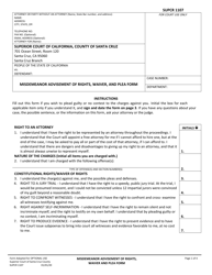 Document preview: Form SUPCR1107 Misdemeanor Advisement of Rights, Waiver, and Plea Form - Santa Cruz County, California