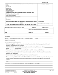 Document preview: Form SUPCR1126 Request for Hearing on Protective Order Modification and 5 Day Written Notice to Office of the District Attorney - County of Santa Cruz, California