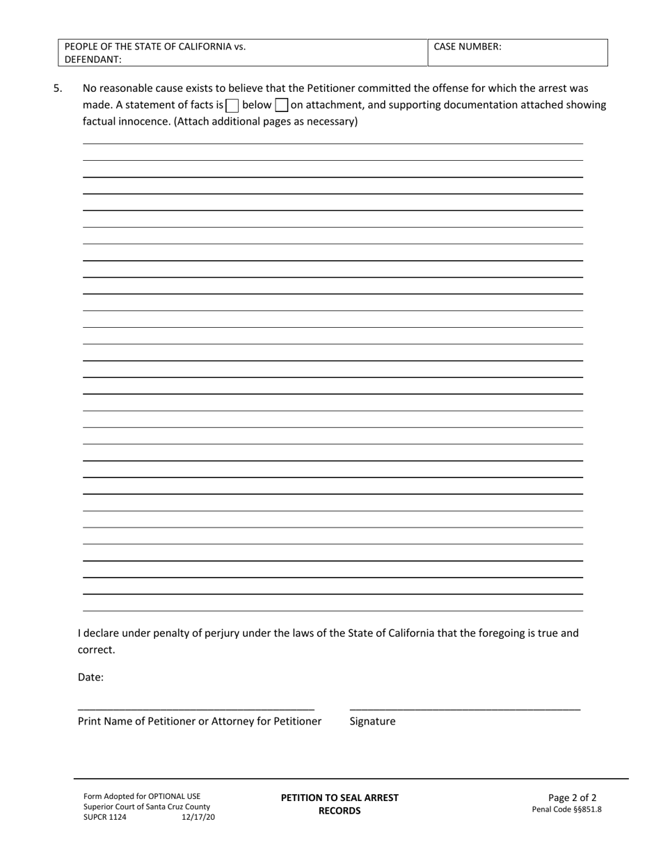 Form SUPCR1124 - Fill Out, Sign Online and Download Fillable PDF, Santa ...