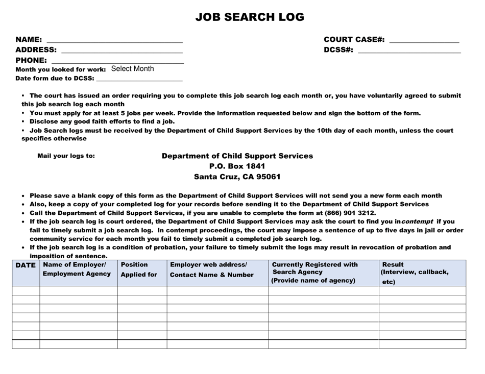 Job Search Log - County of Santa Cruz, California, Page 1
