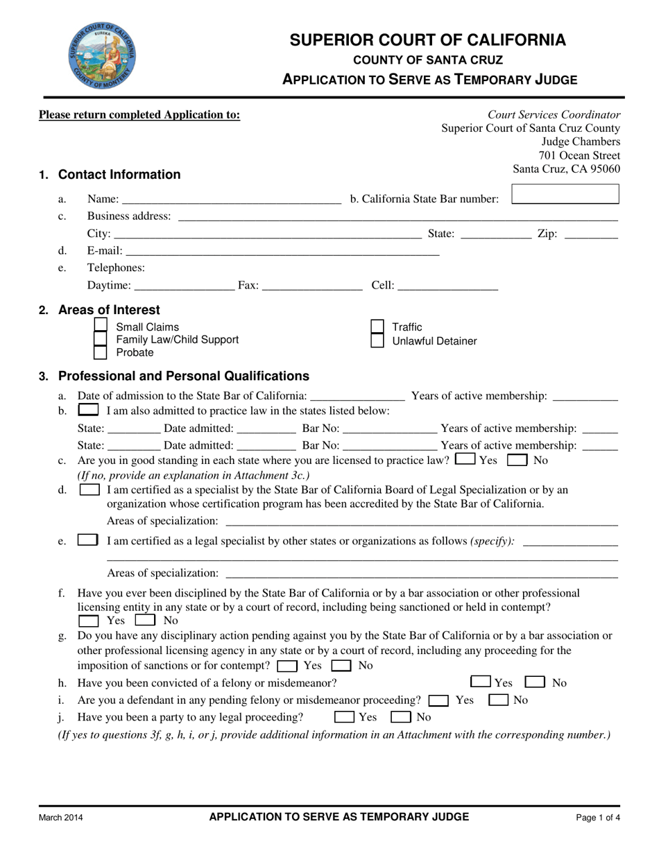 Application to Serve as Temporary Judge - Santa Cruz County, California, Page 1