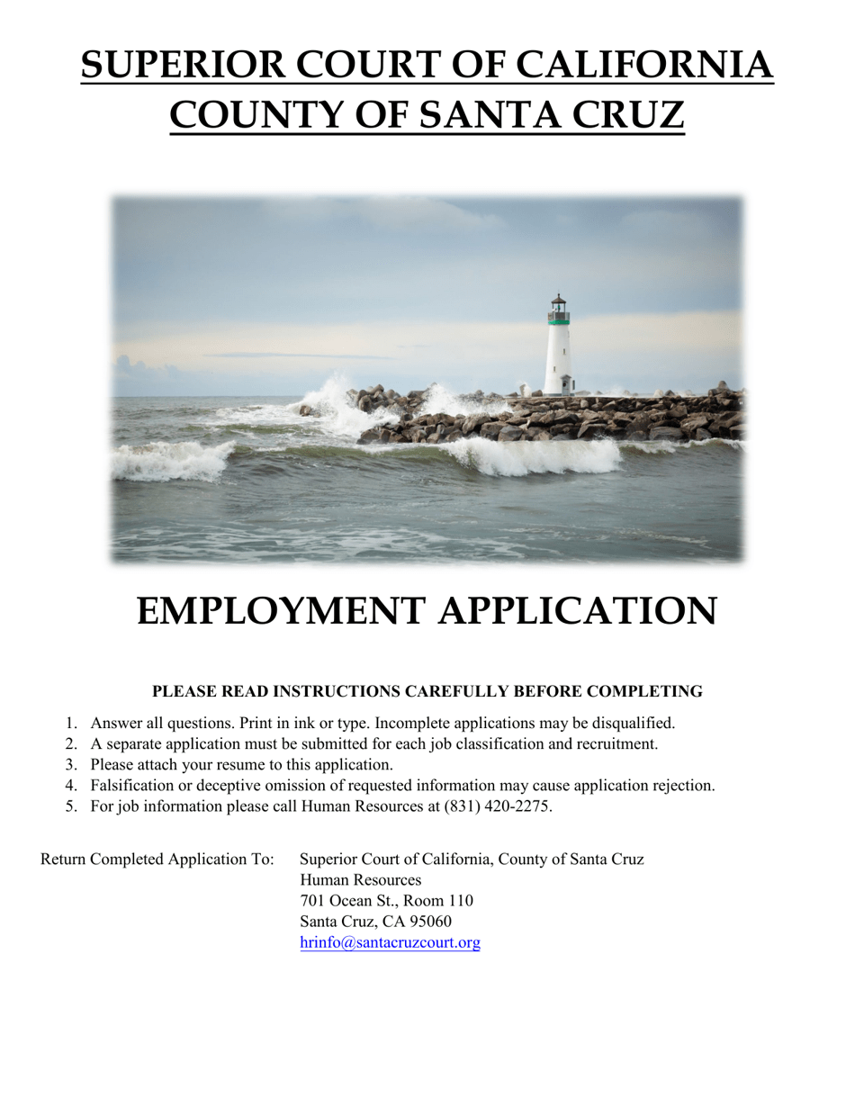 Santa Cruz County, California Employment Application Fill Out, Sign