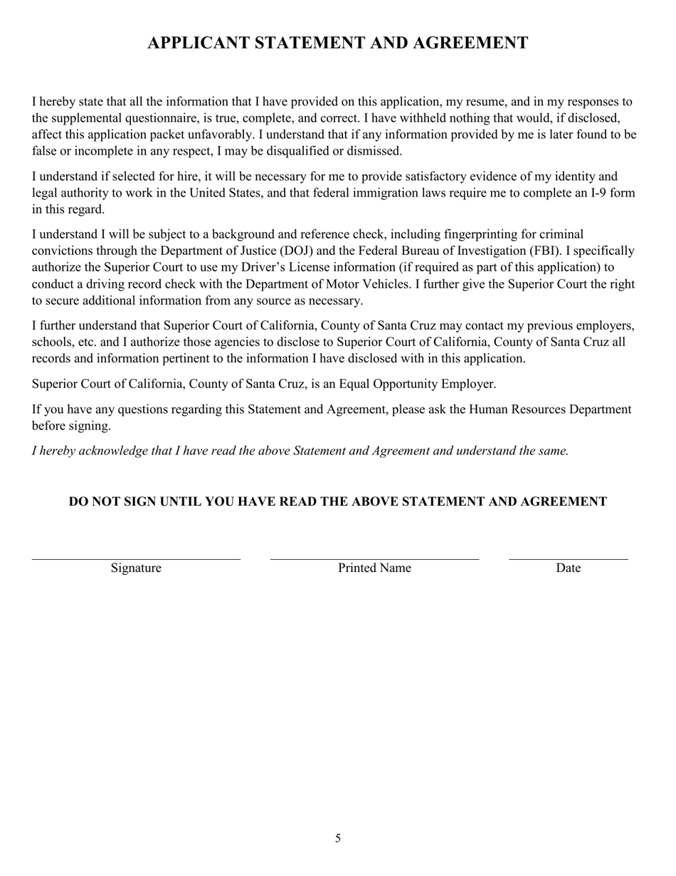 Employment Application - Santa Cruz County, California, Page 5