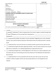 Document preview: Form SUPSC026 Notice of Remote Appearance - Small Claims - Santa Cruz County, California