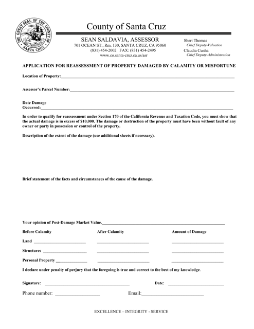 Santa Cruz County, California Application for Reassessment of Property