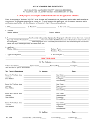 Document preview: Application for Tax Segregation - Santa Cruz County, California