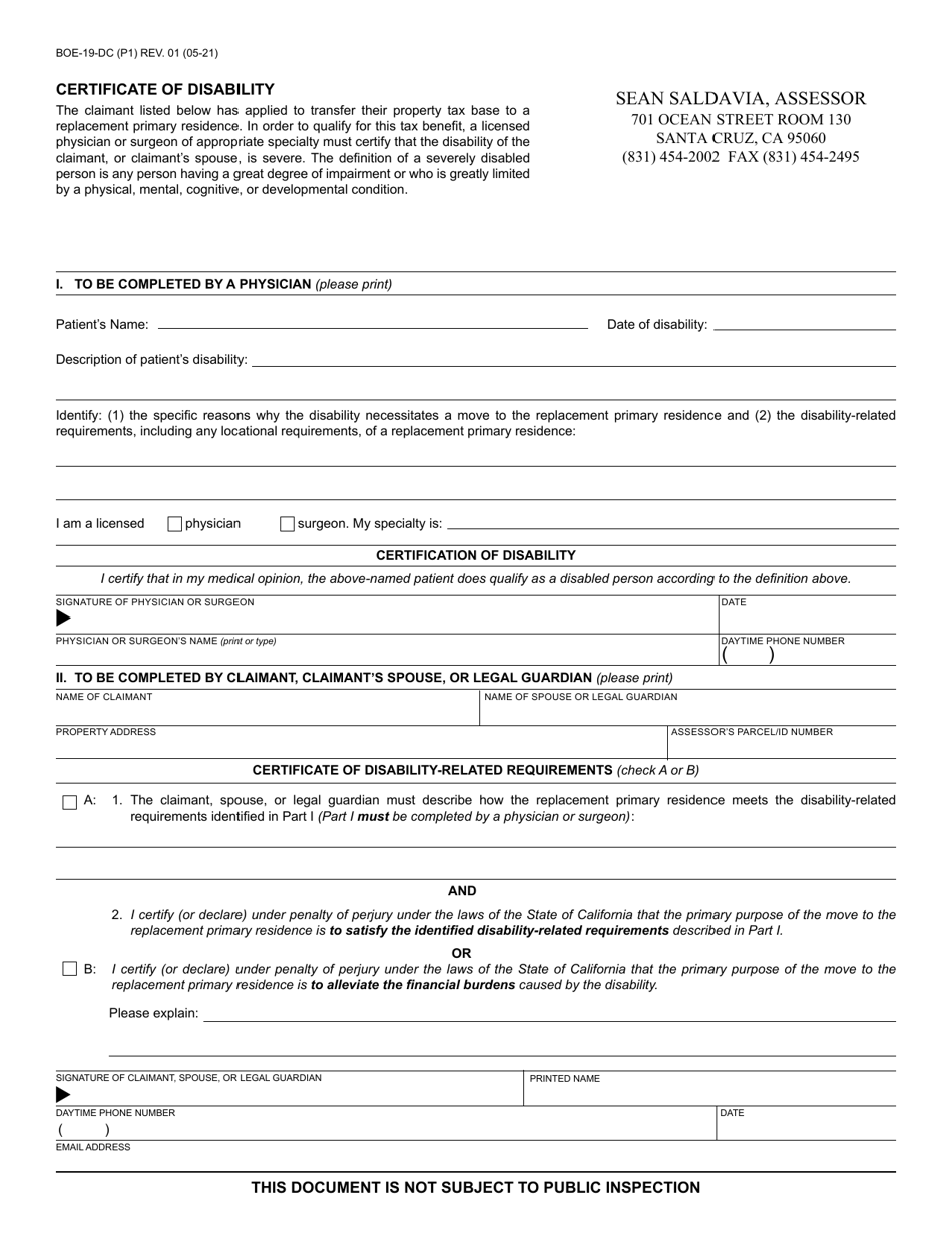 Form BOE-19-DC - Fill Out, Sign Online and Download Fillable PDF, Santa ...