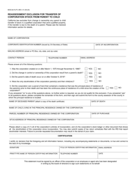 Document preview: Form BOE-62-R Reassessment Exclusion for Transfer of Corporation Stock From Parent to Child - California