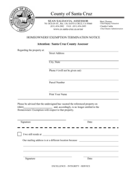 Document preview: Homeowners' Exemption Termination Notice - County of Santa Cruz, California