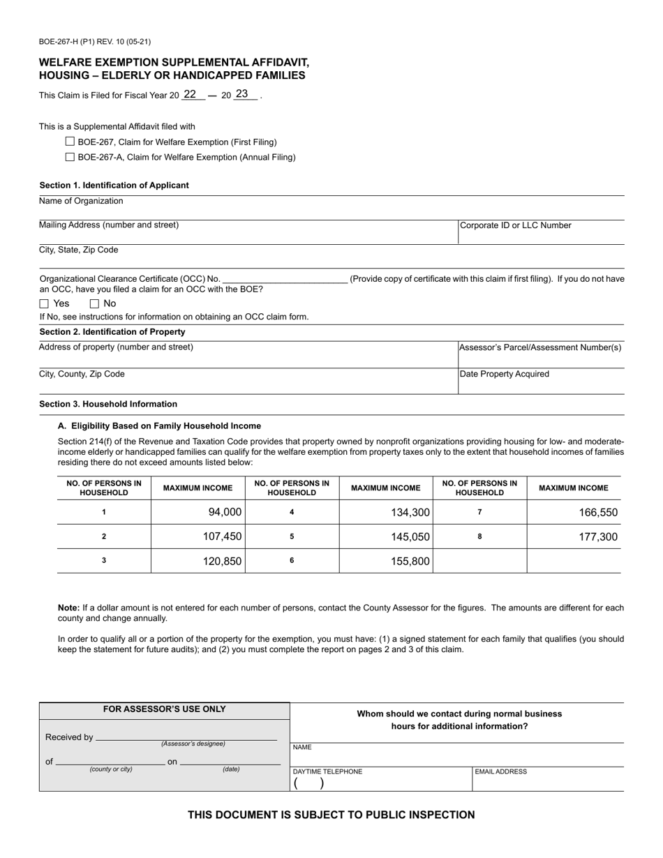 Form BOE-267-H - Fill Out, Sign Online and Download Fillable PDF ...