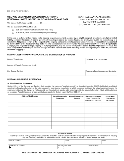 Form BOE-267-L2 Download Fillable PDF or Fill Online Welfare Exemption ...