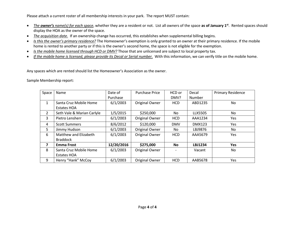 Questionnaire Packet for Resident Owned Manufactured Home Parks - County of Santa Cruz, California, Page 4