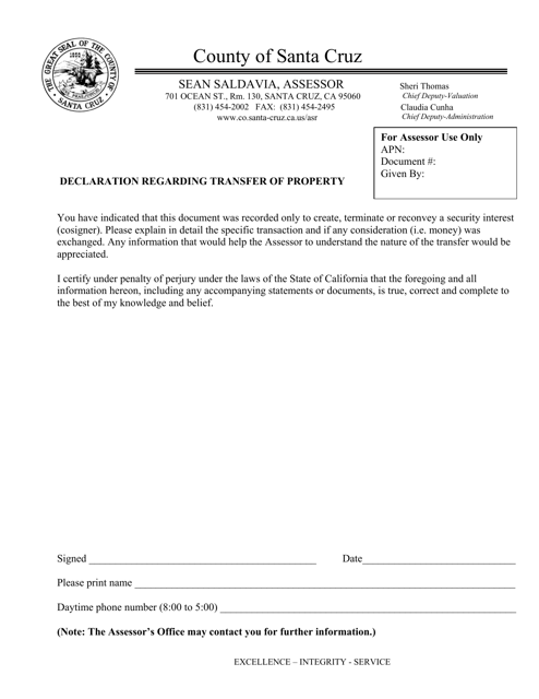 Declaration Regarding Transfer of Property - County of Santa Cruz, California Download Pdf