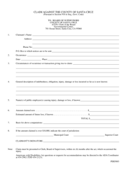 Document preview: Form PER5003 Claim Against the County of Santa Cruz - County of Santa Cruz, California