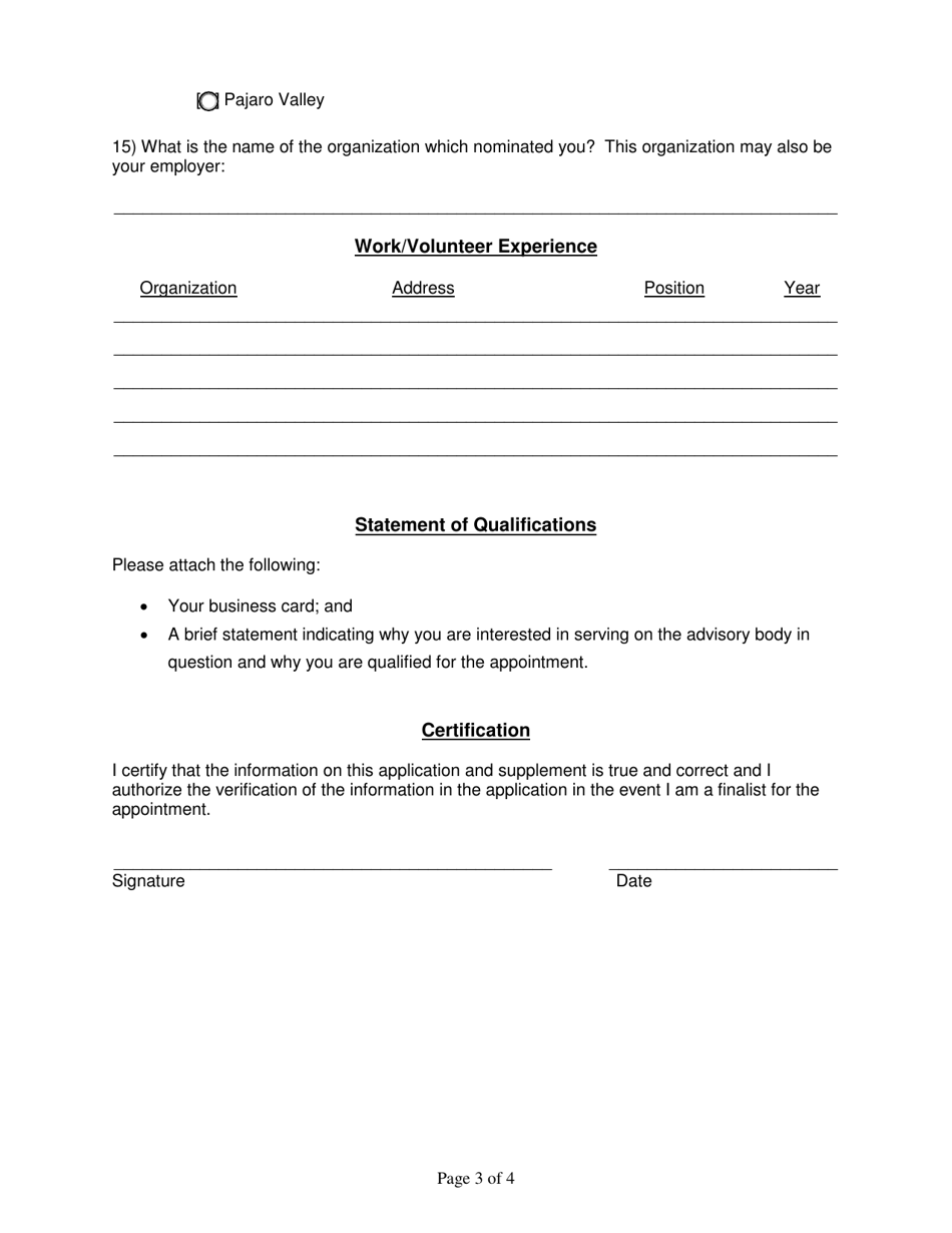 Application for Appointment - County of Santa Cruz, California, Page 3