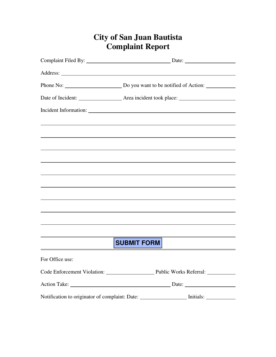 Complaint Report - City of San Juan Bautista, California, Page 1