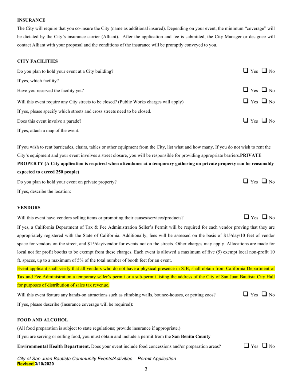 Community Events / Activities - Permit Application - City of San Juan Bautista, California, Page 3