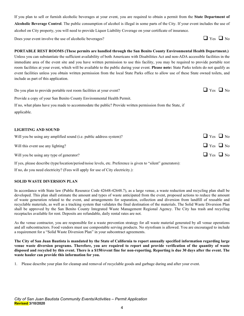 Community Events / Activities - Permit Application - City of San Juan Bautista, California, Page 4