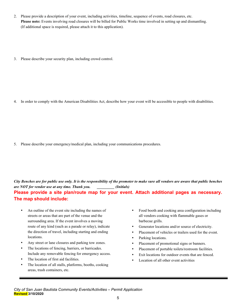 Community Events / Activities - Permit Application - City of San Juan Bautista, California, Page 5
