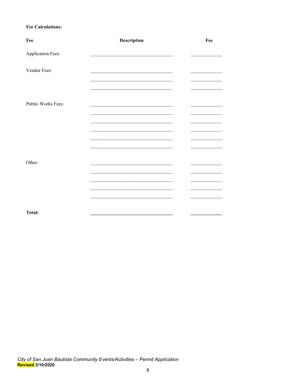 Community Events / Activities - Permit Application - City of San Juan Bautista, California, Page 6