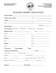 Document preview: Building Permit Application - City of San Juan Bautista, California