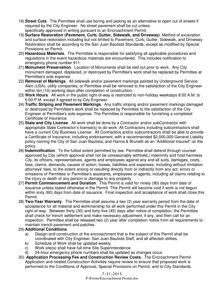 Encroachment Permit Application - City of San Juan Bautista, California, Page 4
