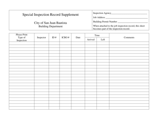 Special Inspection and Testing Form - City of San Juan Bautista, California, Page 11