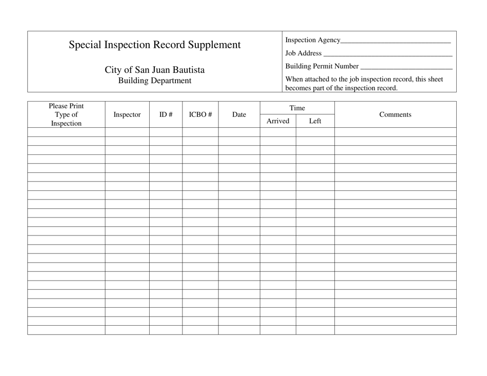 Special Inspection and Testing Form - City of San Juan Bautista, California, Page 11