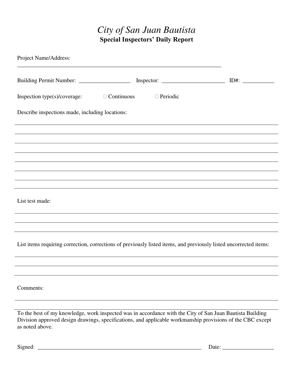 Special Inspection and Testing Form - City of San Juan Bautista, California, Page 9