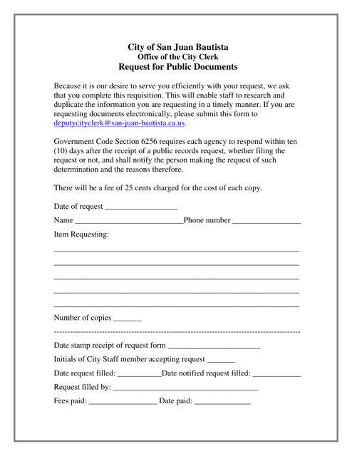 Request for Public Documents - City of San Juan Bautista, California