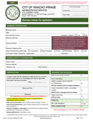 Business License Tax Application - City of Rancho Mirage, California